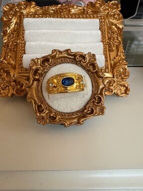 Gold Tone Ring with Blue Oval Stone